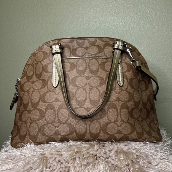 COACH Peyton in Signature Monogram Canvas & Leather Cora Domed Satchel Handbag - Picture 4 of 15